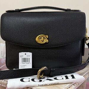 Coach Cassie Black Pebbled Leather Top-Handle Crossbody with Gold Turnlock